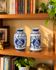 Dynasty Blue Phoenix Emblem Vase - Set Of 2