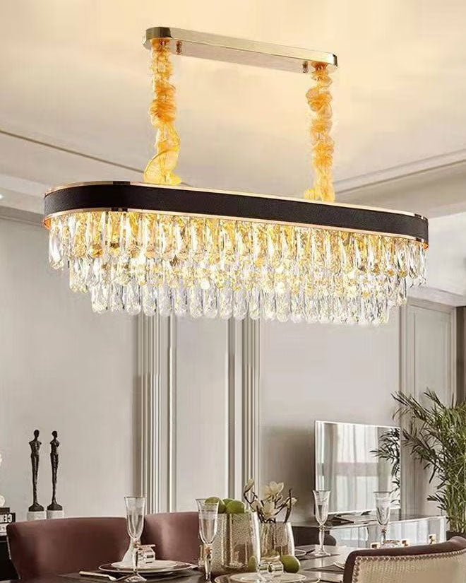 Black Strap Multi Layer Crystal Chandelier - The Decor Kart 
