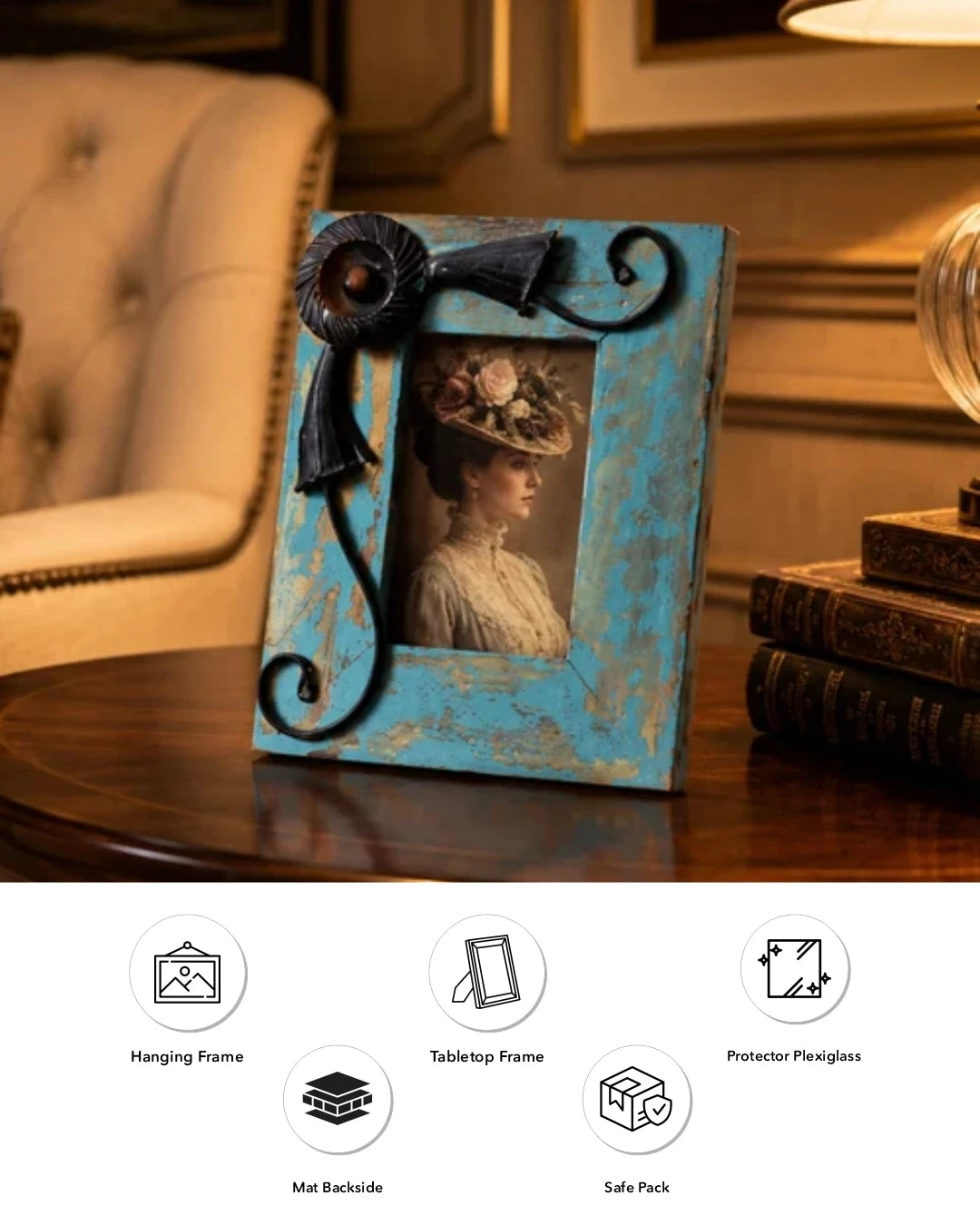 Turquoise Rustic Floral Accent Photo Frame 