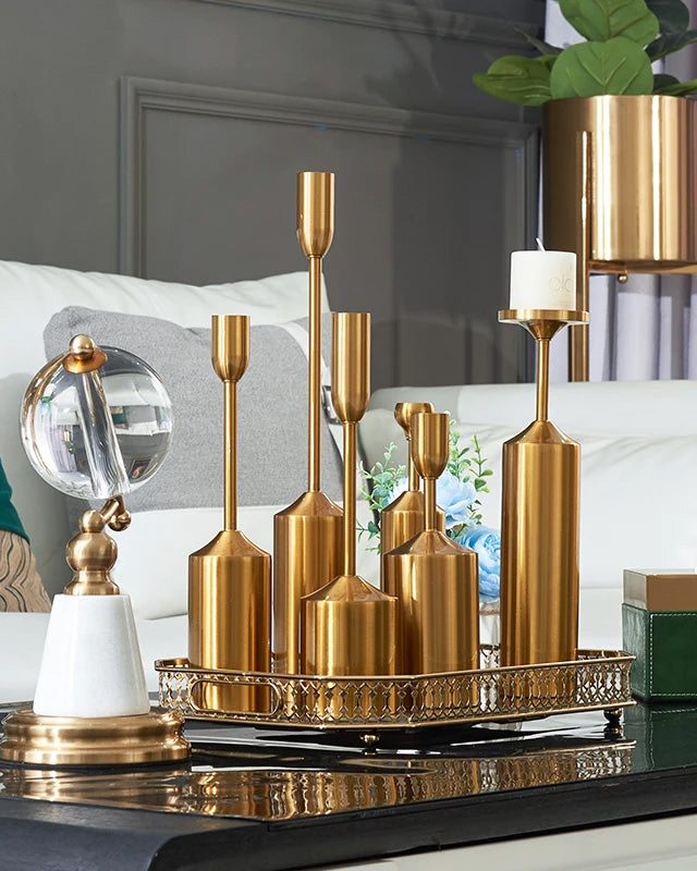 Luxury Gold Metal Candle Holders - Set of 6