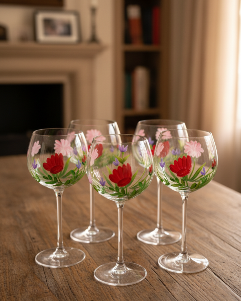 Red Blossom Wine Glass - Set Of 6 