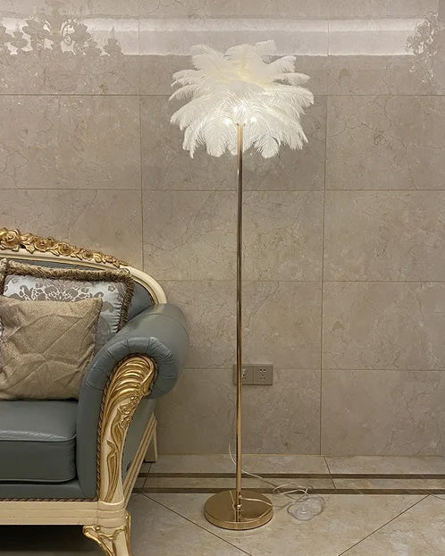 Ostrich Feather Floor Lamp - White - The Decor Kart 