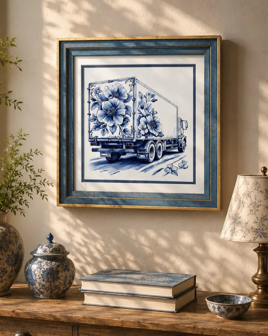 Blue & White Framed Wall art - 12"x12" 