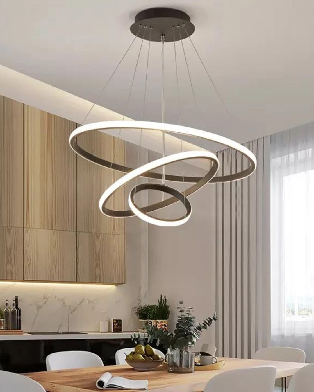 Modern Circular - 3 Tire LED Chandelier - Black - The Decor Kart 