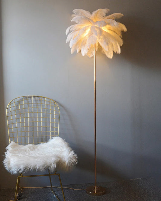 Ostrich Feather Floor Lamp - White - The Decor Kart