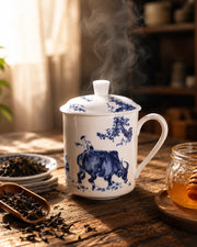 'Artistic Blue Bull' Fine Bone China Mug