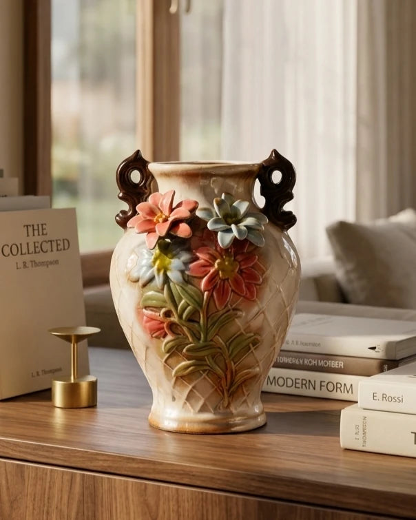 Vintage Bloom Embossed Ceramic Flower Vase 