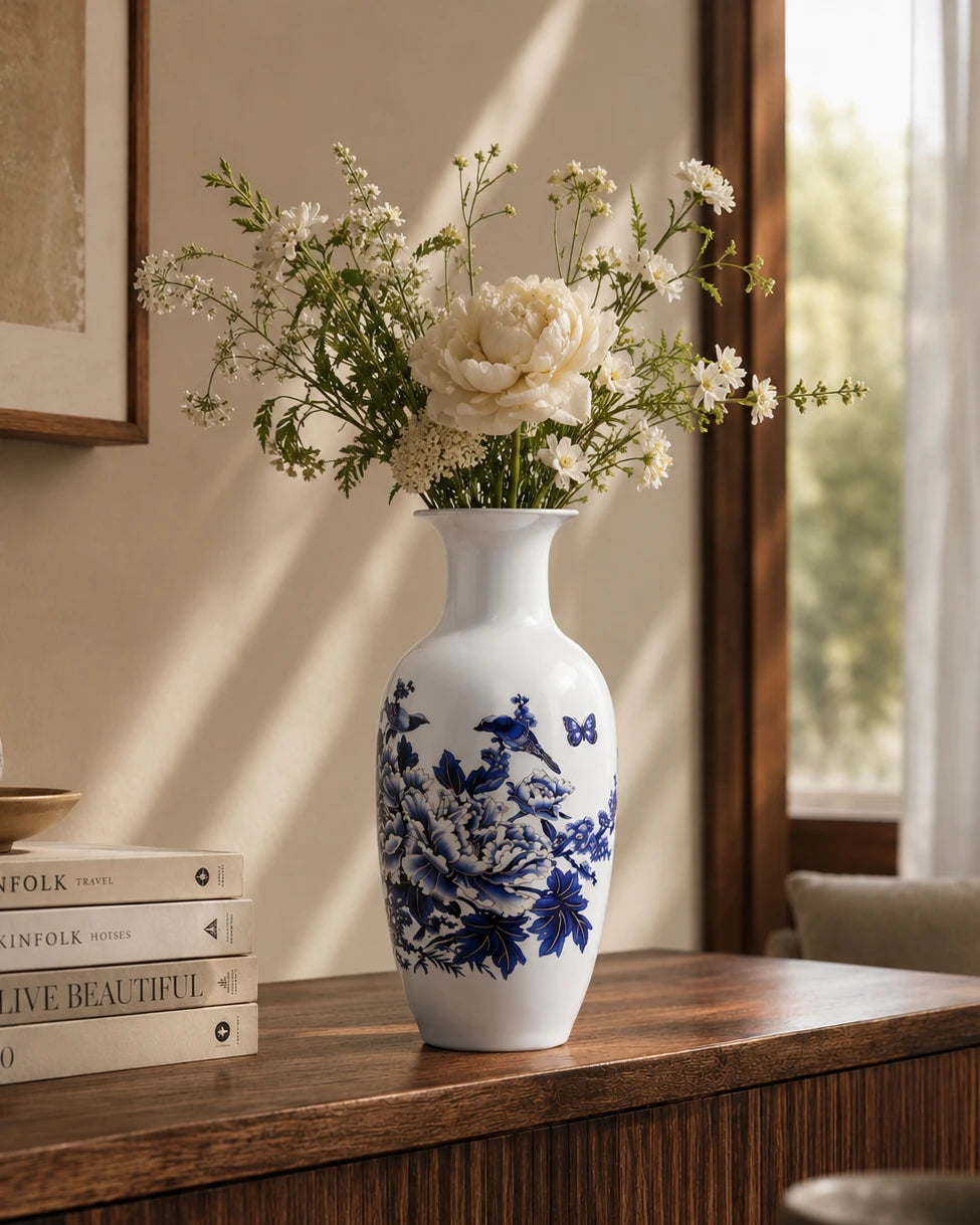 Royal Blue & White Blossom Bone China Vase