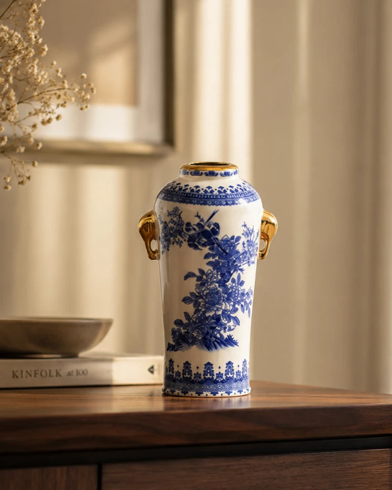 Blue Bird Blossom Ceramic Vase 