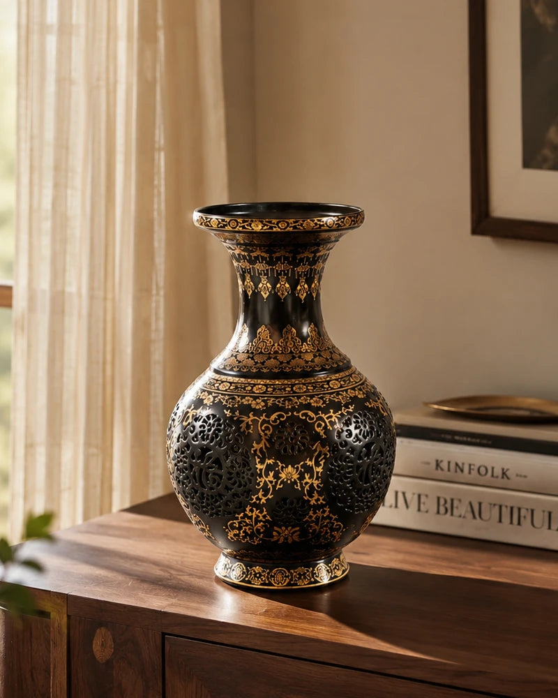 Antique Noir Filigree Vase 