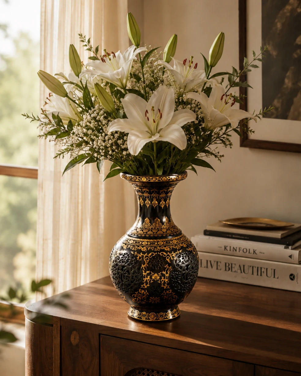 Antique Noir Filigree Vase 