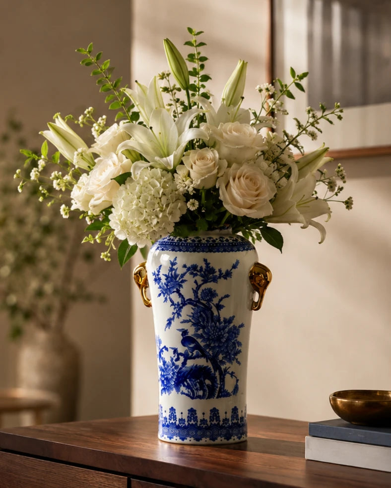 Blue Bird Blossom Ceramic Vase 