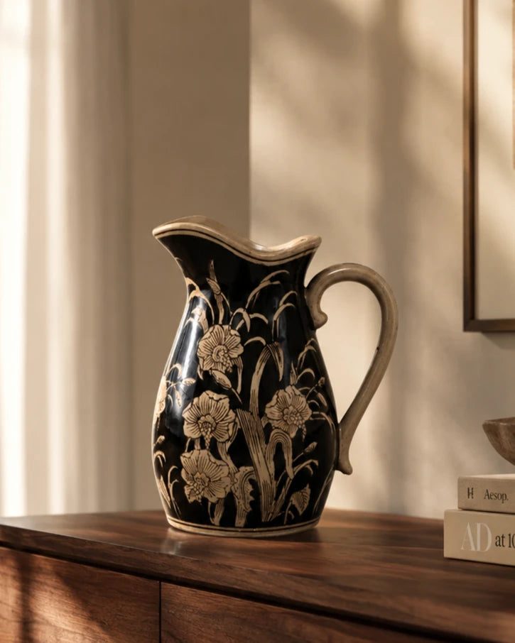 Midnight Blossom Pitcher Vase