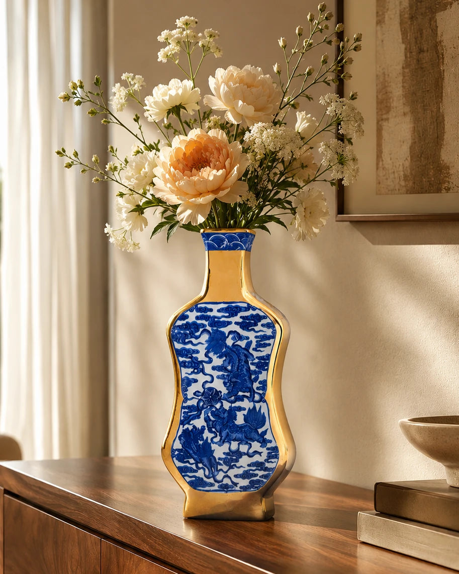 Imperial Dragon Golden Trim Porcelain Vase