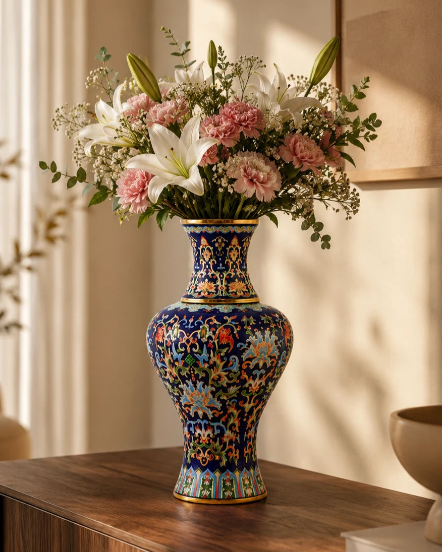 Majestic Enamel Cloisonne Flower Vase - Blue 