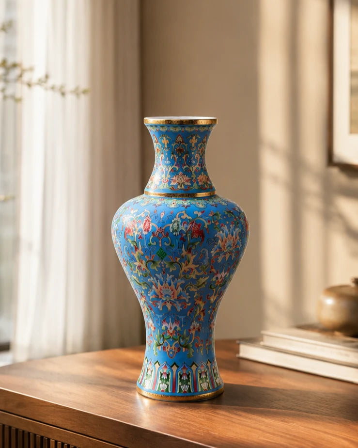 Majestic Enamel Cloisonne Flower Vase - Sky Blue 