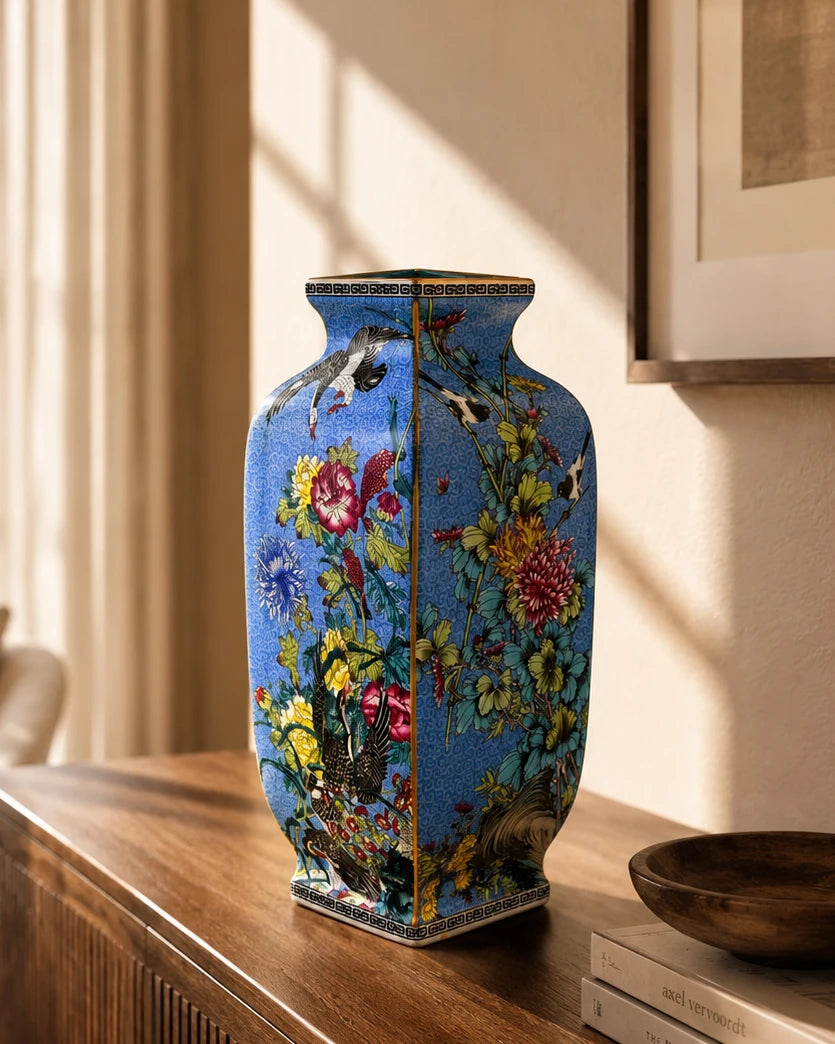 Blossom Cloisonn Enamel Vase - Blue 