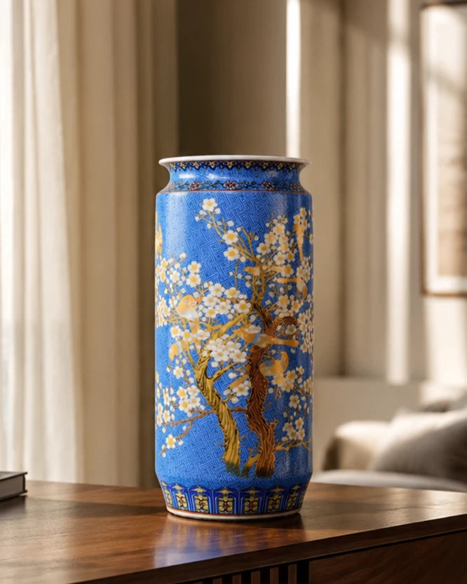 Whispering Petals Harmony Cylinder Vase - Blue