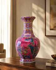 Midnight Bird Motifs Cloisonné Vase - Pink