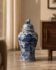 Grand Scenic Blue & White Temple Jar with Guardian Lid - 120