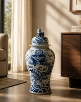 Imperial Blue Dragon Grand Temple Jar with Guardian Lid - 120 