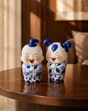 Cheerful Monk Greeting Figurines - Set Of 2