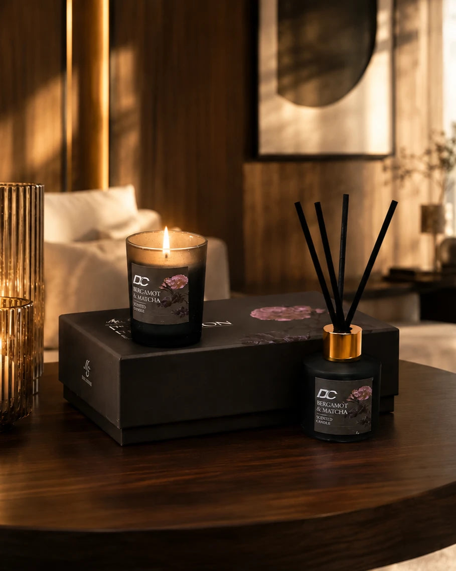 Bergamot & Matcha Aroma Candle & Reed Diffuser Set