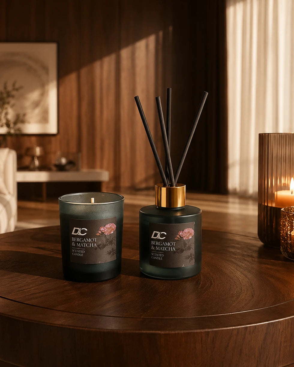 Bergamot & Matcha Aroma Candle & Reed Diffuser Set 