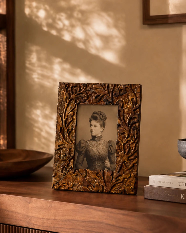 Antique Floral Carved Photo Frame 