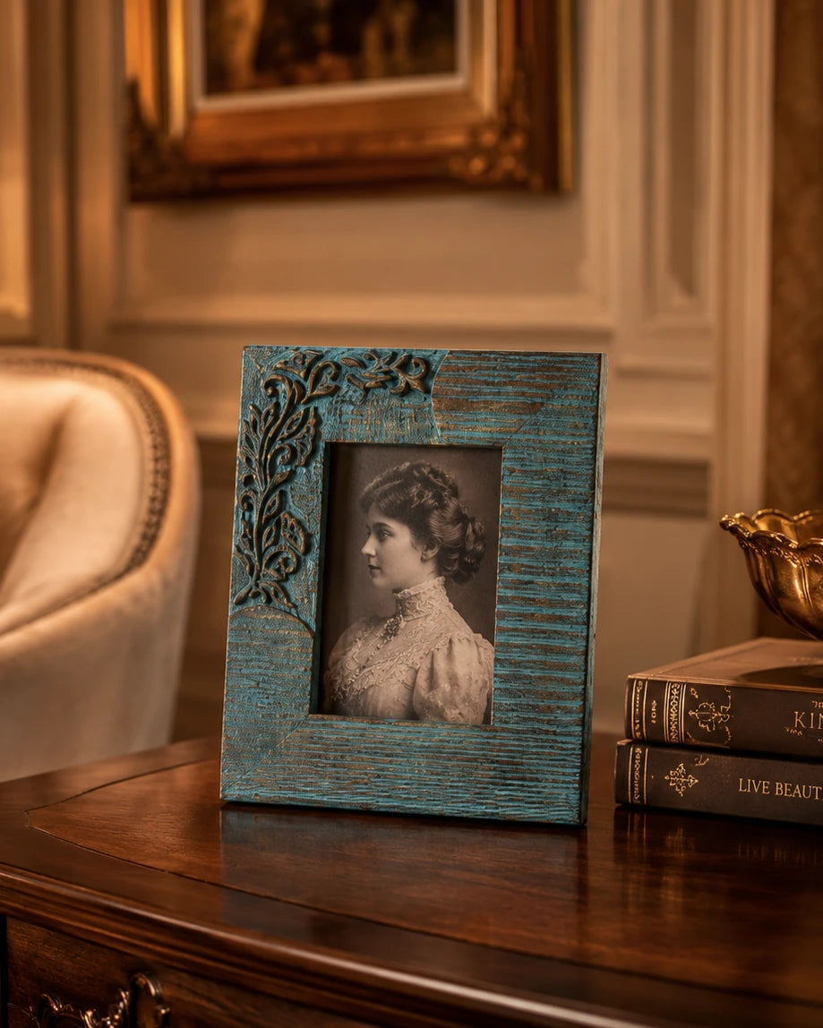 Turquoise Carved Accent Photo Frame 