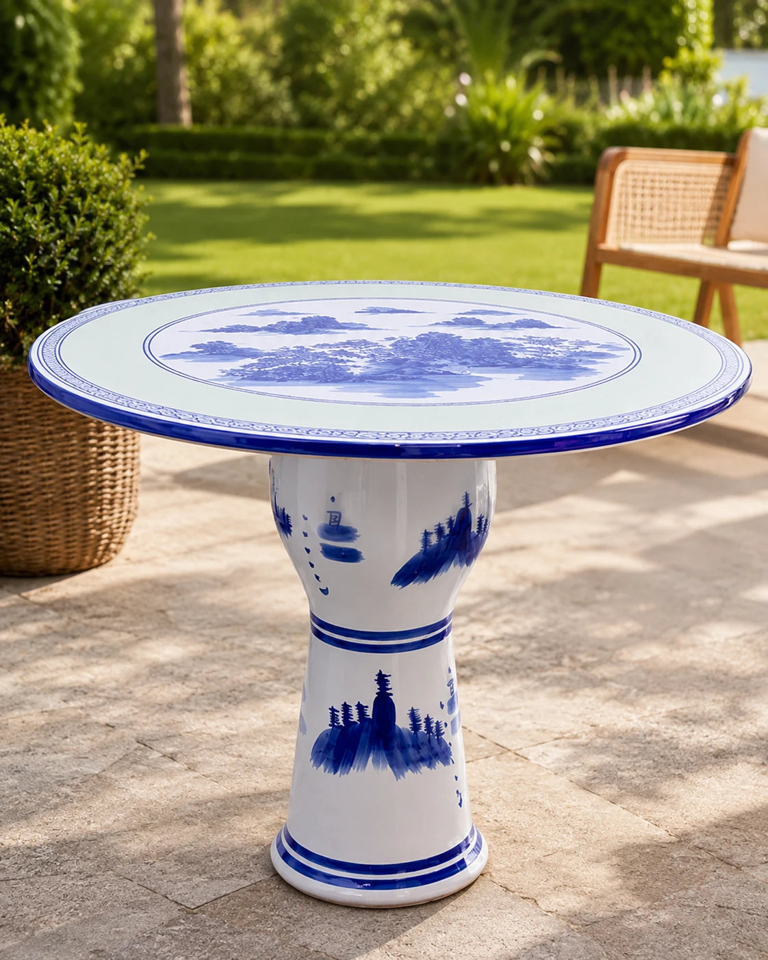 Blue Willow Landscape Porcelain Center Table 
