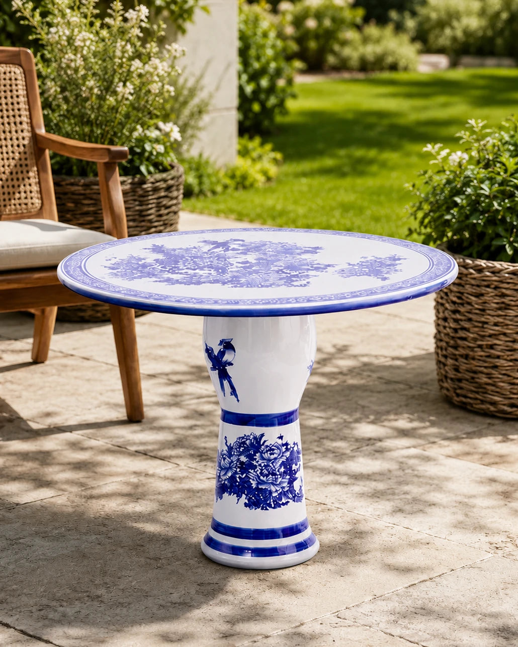 Royal  Blue & White Floral Porcelain Center Table 