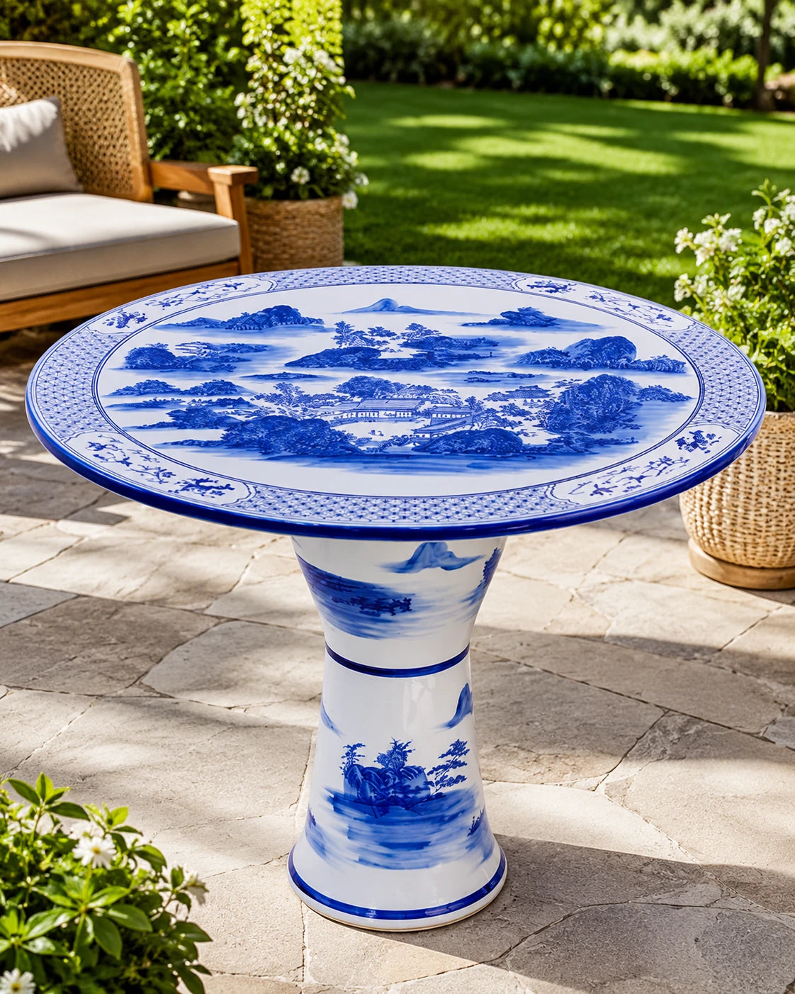 Oriental Landscape Porcelain Center Table