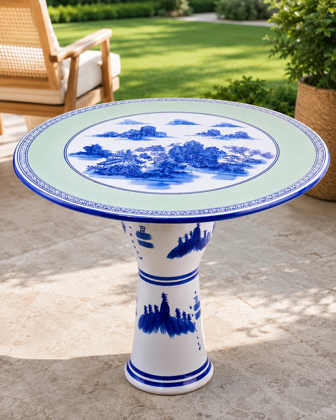 Blue Willow Landscape Porcelain Center Table