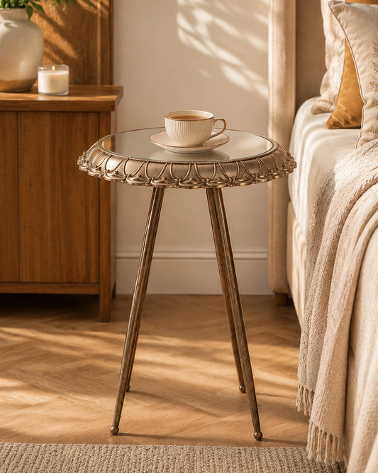 Golden Petal Mirroe Top Accent Table