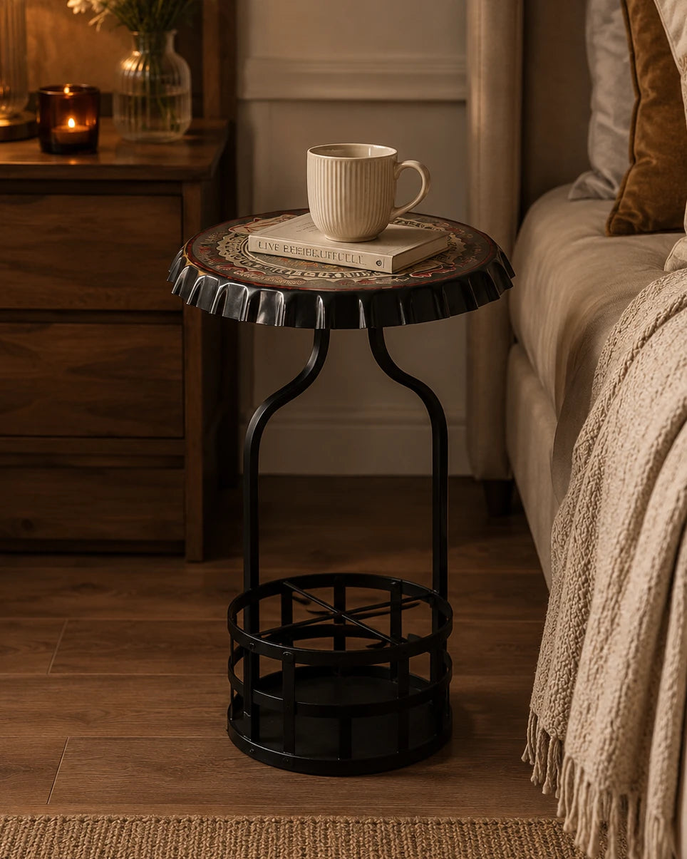 Bottle Cap Side Table with Storage 