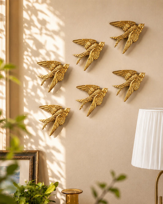 Nightingale Wall Mounted Birds Gold - Set of 6