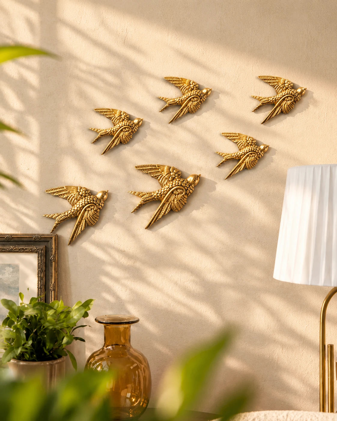 Nightingale Wall Mounted Birds Gold - Set of 6 