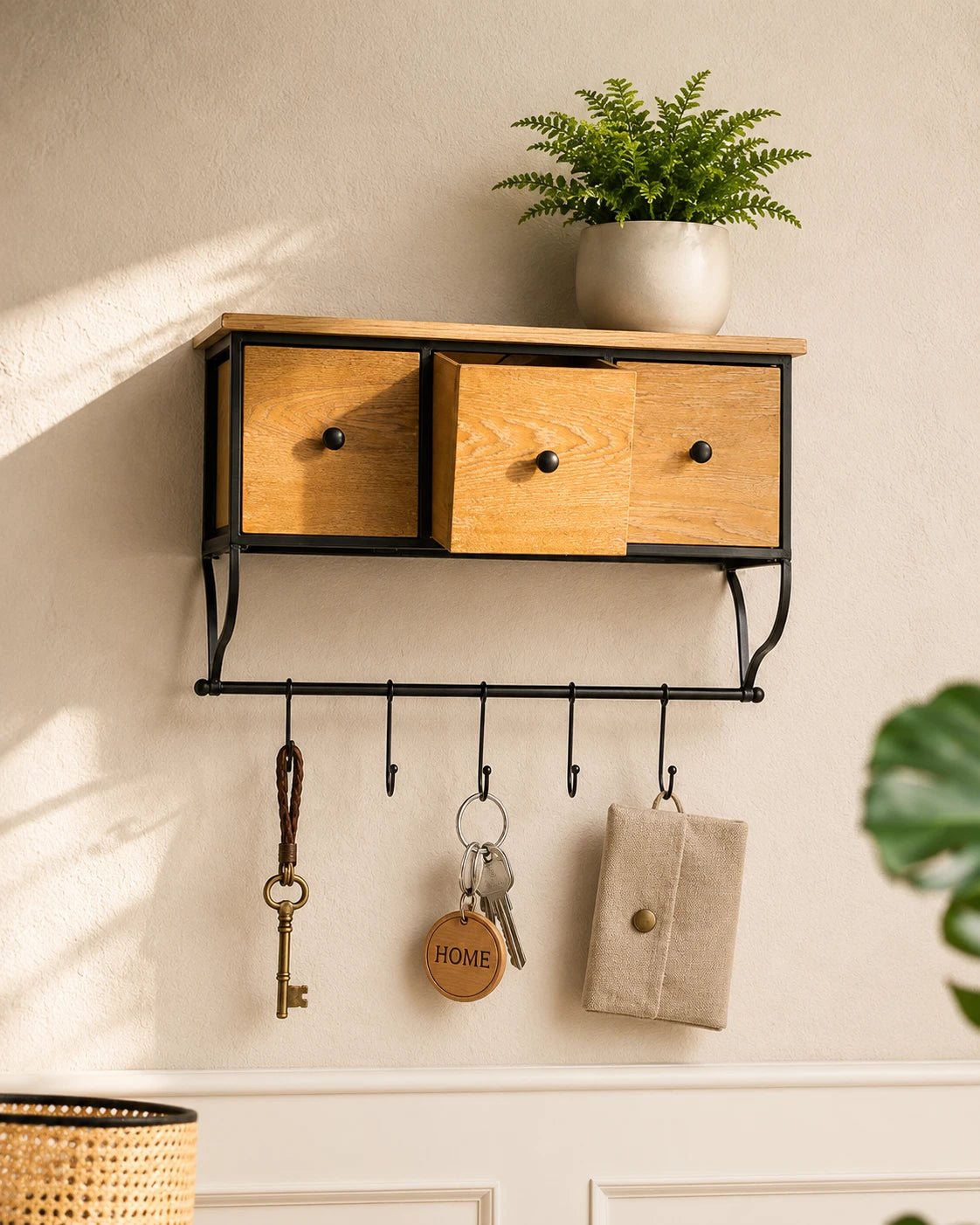 'Rustic Charm' Wooden Wall Cabinet - 3 Drawer 