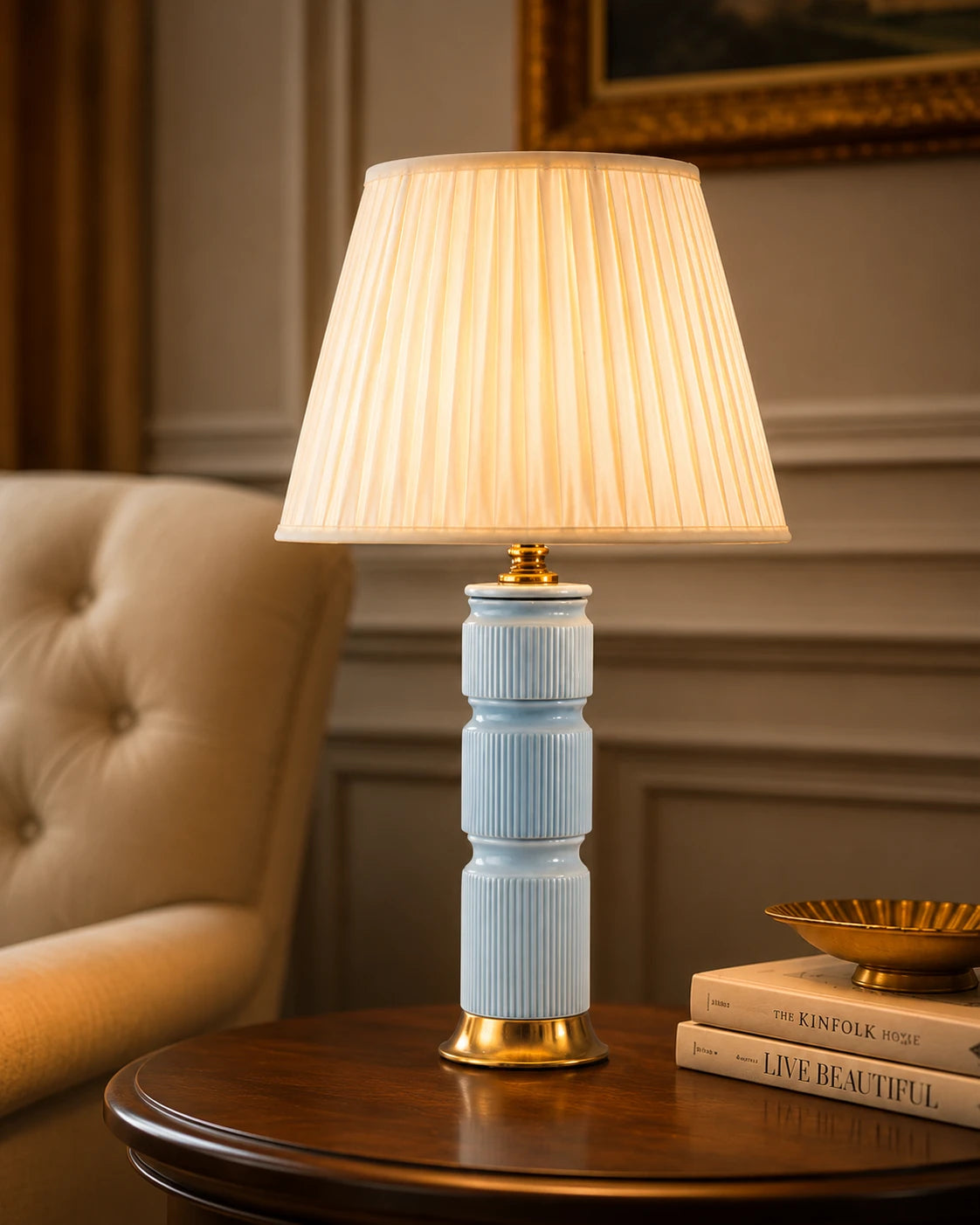 Azure Ribbed Elegance Table Lamp
