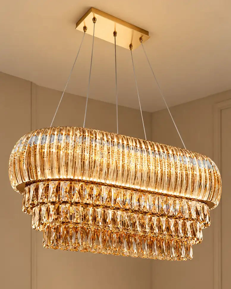 Grand Tiered Crystal Bar Chandelier - Amber