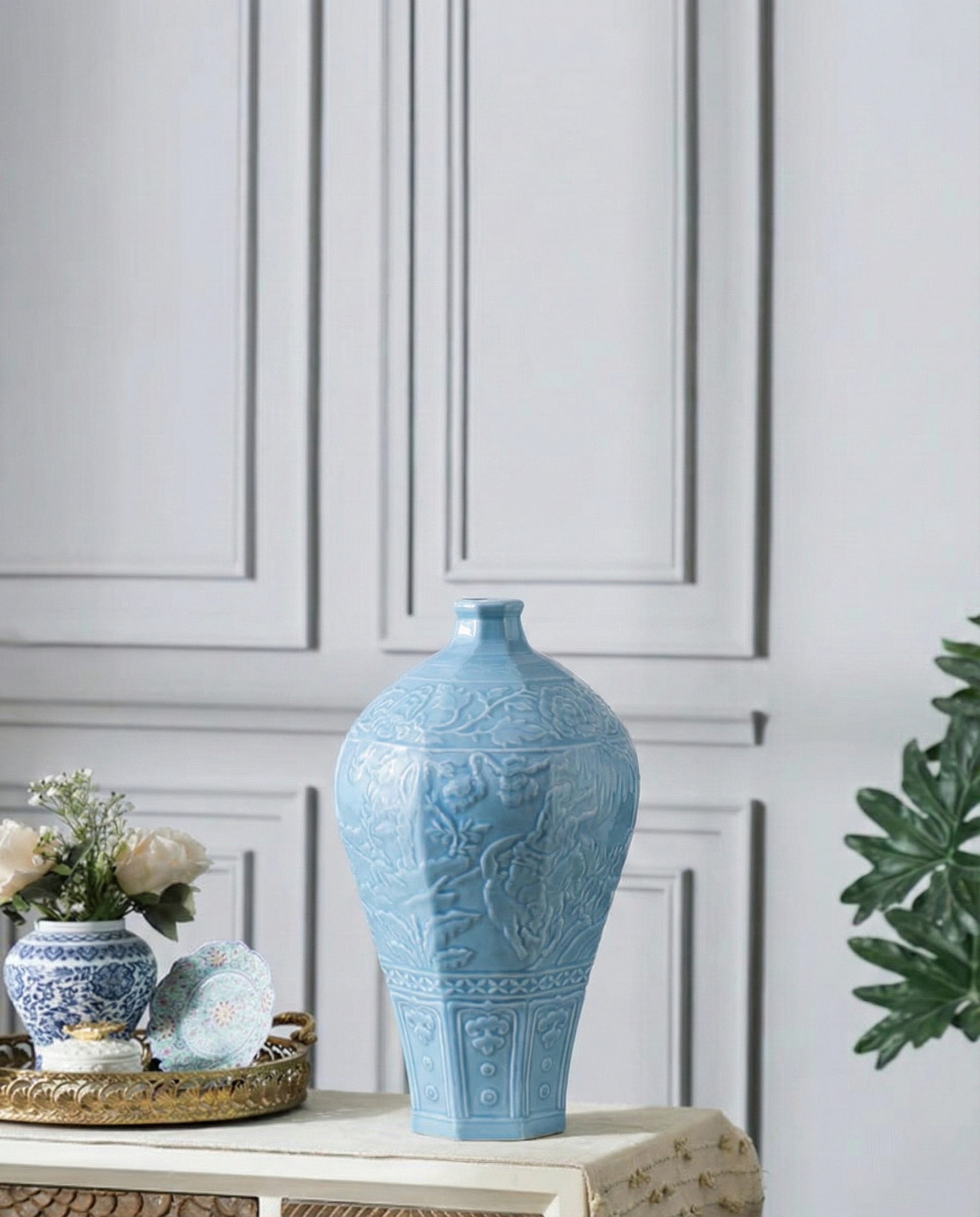 Celestial Blue Celadon Baluster Vase 