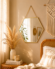 Golden Hanging Hexagonal Mirror - Small