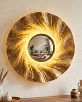 Sunburst Illuminated Mirror Wall Light - Yellow 