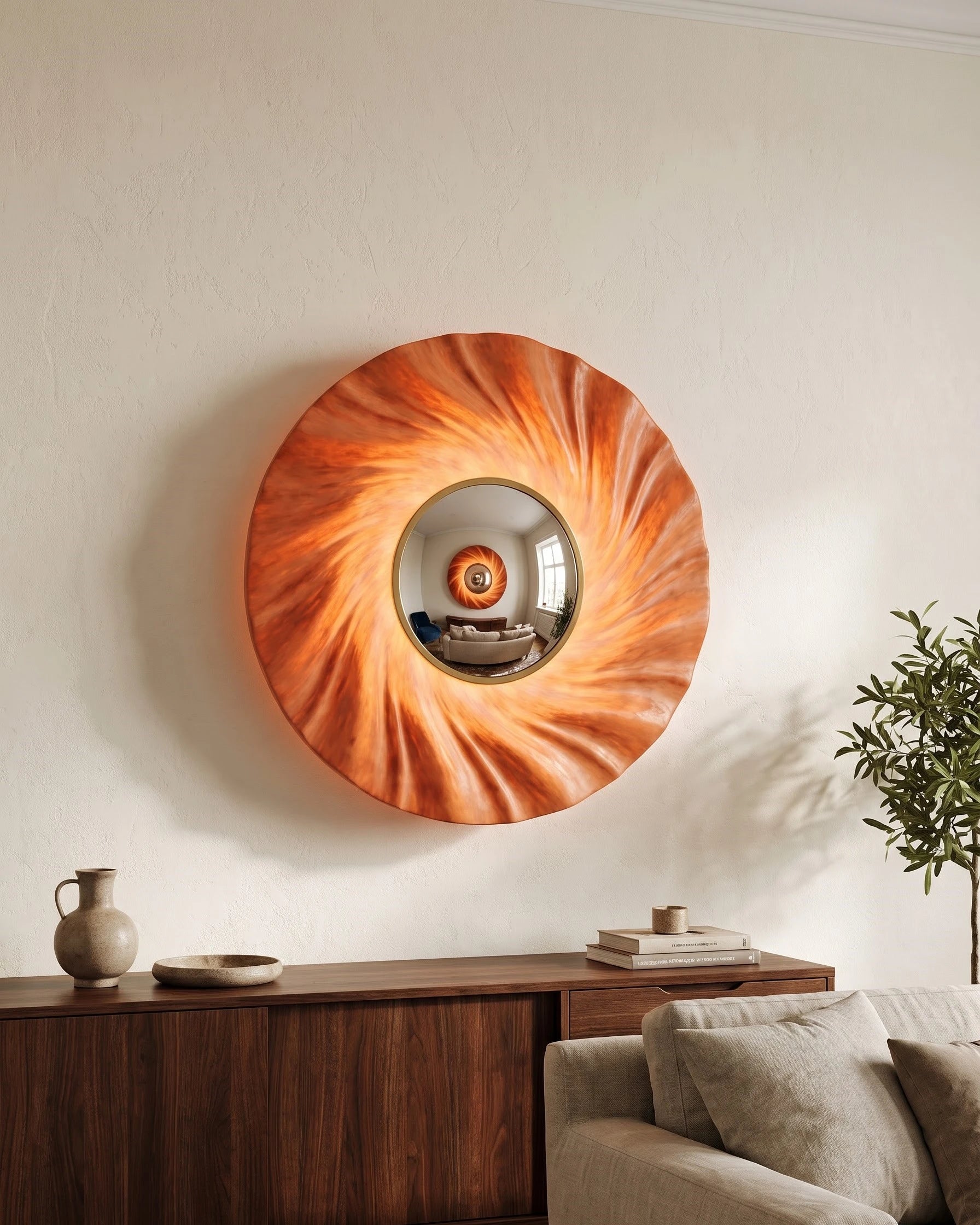 Sunburst Illuminated Mirror Wall Light - Orange 