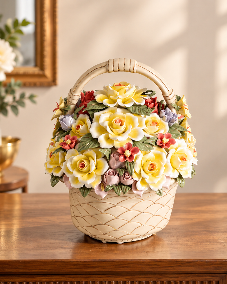 Radiant Sunshine Flower Basket Tabletop Decor