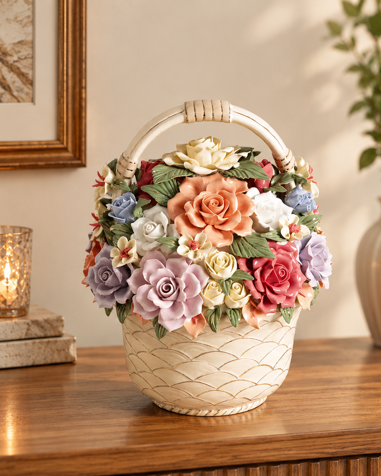 Versailles Polychrome Flower Basket Tabletop Decor