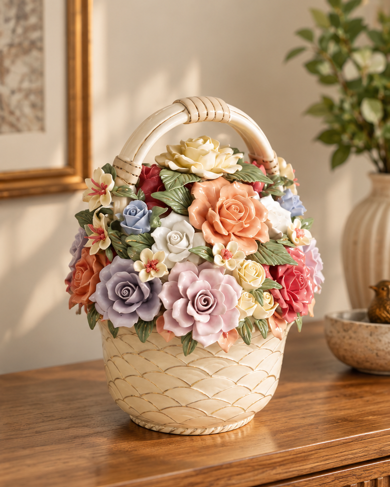 Versailles Polychrome Flower Basket Tabletop Decor