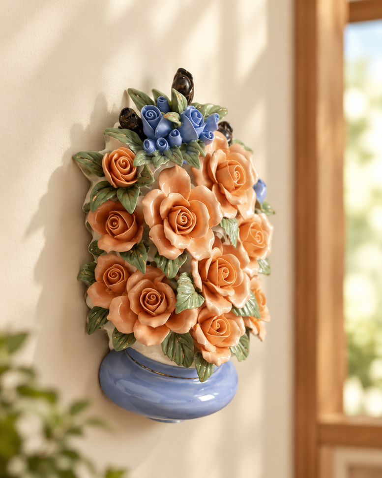 Sunburst Wall Mount Flower Basket With Tabletop Decor