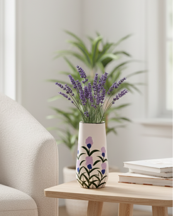 Lavender Bloom Hand-Painted Flower Vase